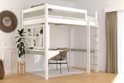 Letto rialzato singolo in legno Sylvia 120x190 con scala diritta