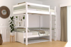 Letto rialzato singolo in legno Sylvia 120x190 con scala diritta