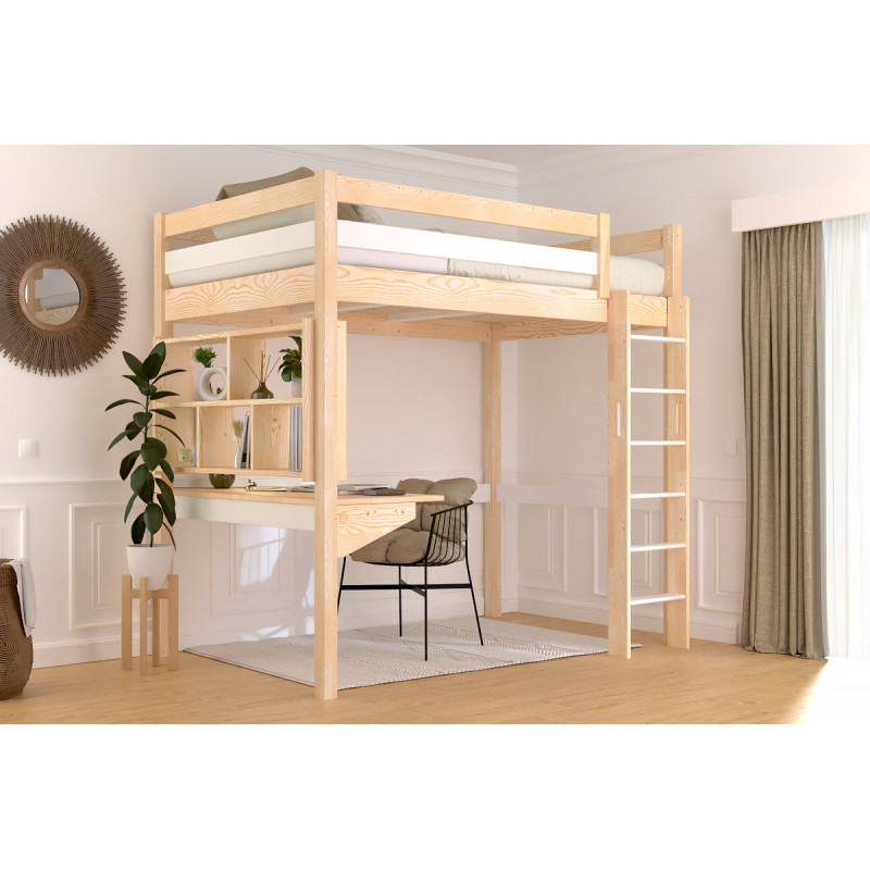 Letto alto 1 posto e mezzo con scala dritta e verniciatura bicolore all'acqua