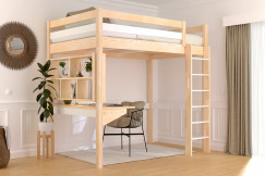 Letto rialzato singolo in legno Sylvia 120x190 con scala diritta