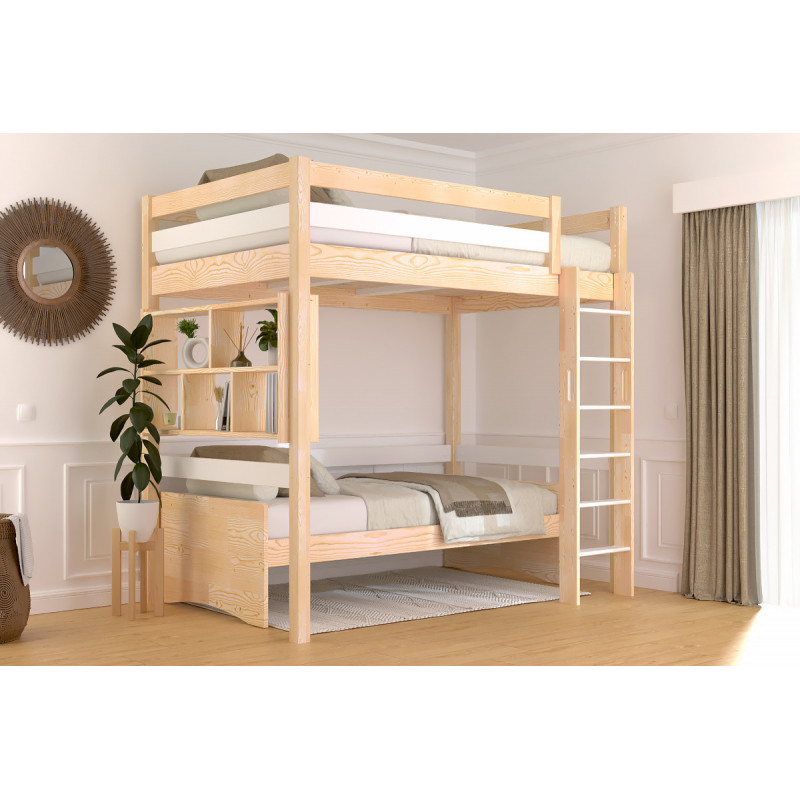 Letto alto in legno massello made in France con scala dritta e verniciatura bicolore