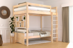 Letto rialzato singolo in legno Sylvia 120x190 con scala diritta