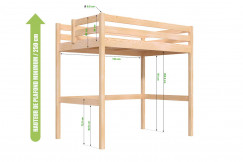 Letto rialzato singolo in legno Sylvia 120x200 con scaletta diritta