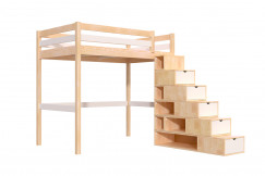 Letto a soppalco legno con scala cubo Sylvia - 120x200