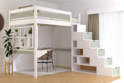 Hochbett holz mit Treppenregal Sylvia - 120x200
