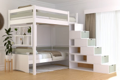 Hochbett holz mit Treppenregal Sylvia - 120x200