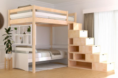 Letto a soppalco legno con scala cubo Sylvia - 120x200