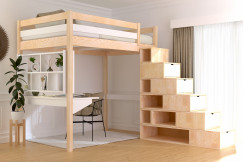 Letto a soppalco legno con scala cubo Sylvia - 120x200