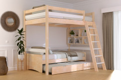 Wooden high sleeper bed Sylvia 120x200 inclined ladder