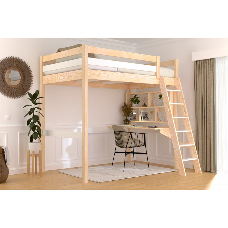 Single high sleeper bed with sloping ladder and two-tone water-based varnish