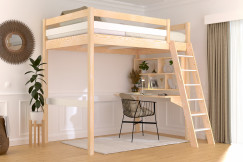 Wooden high sleeper bed Sylvia 120x200 inclined ladder