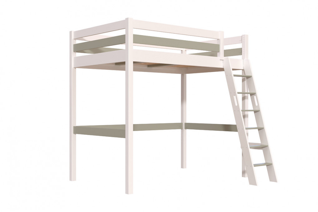 Wooden high sleeper bed Sylvia 120x200 inclined ladder