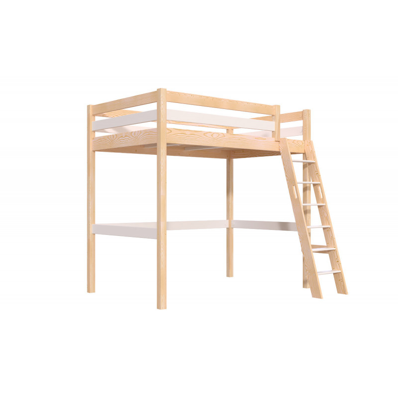Wooden high sleeper bed Sylvia 120x200 inclined ladder