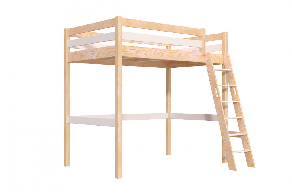 Wooden high sleeper bed Sylvia 120x200 inclined ladder