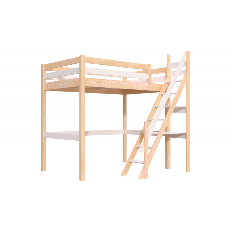 Letto a soppalco legno Sylvia 120x200 con scala di mugnaio