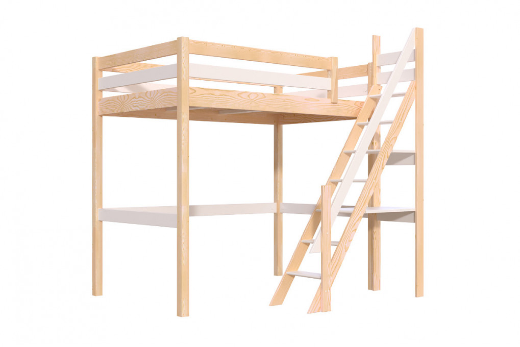 Letto a soppalco legno Sylvia 120x200 con scala di mugnaio