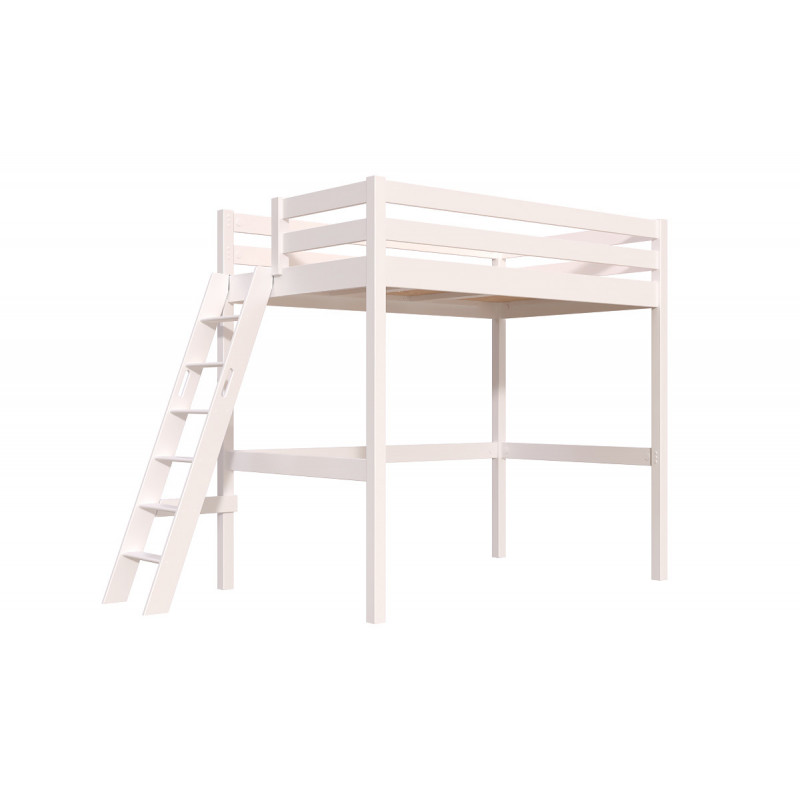 lit en hauteur avec vernis blanc sans solvants avec échelle inclinée