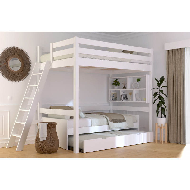 lit mezzanine 120x200 échelle inclinée - vernis blanc