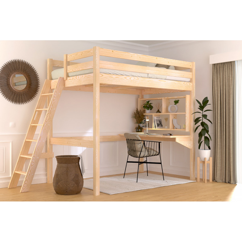 lit mezzanine 120x200 échelle inclinée – brut