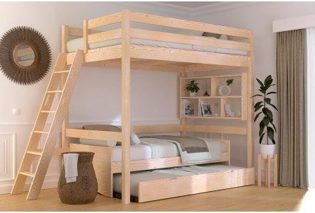 Lit mezzanine 1 place bois Sylvia 120x200 échelle inclinée