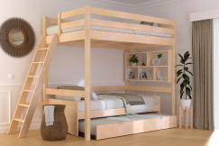 Lit mezzanine 1 place bois Sylvia 120x200 échelle inclinée