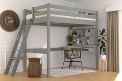 Wooden high sleeper bed Sylvia 120x200 inclined ladder