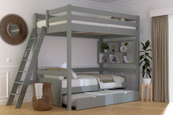 Wooden high sleeper bed Sylvia 120x200 inclined ladder