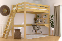 Lit mezzanine 1 place bois Sylvia 120x200 échelle inclinée