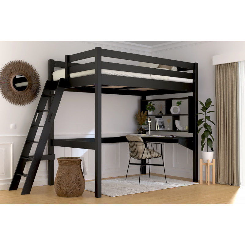 letto a soppalco 120x200 con scala inclinata - verniciato satinato nero