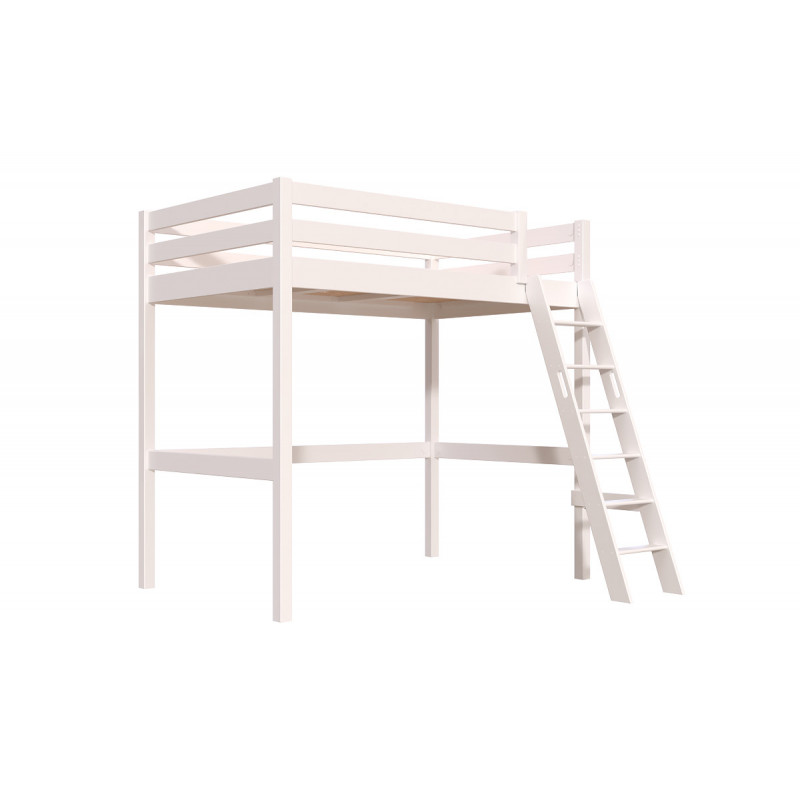 lit mezzanine 1 place - vernis blanc avec échelle inclinée