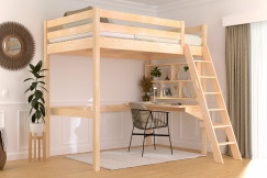 Lit mezzanine 1 place bois Sylvia 120x200 échelle inclinée