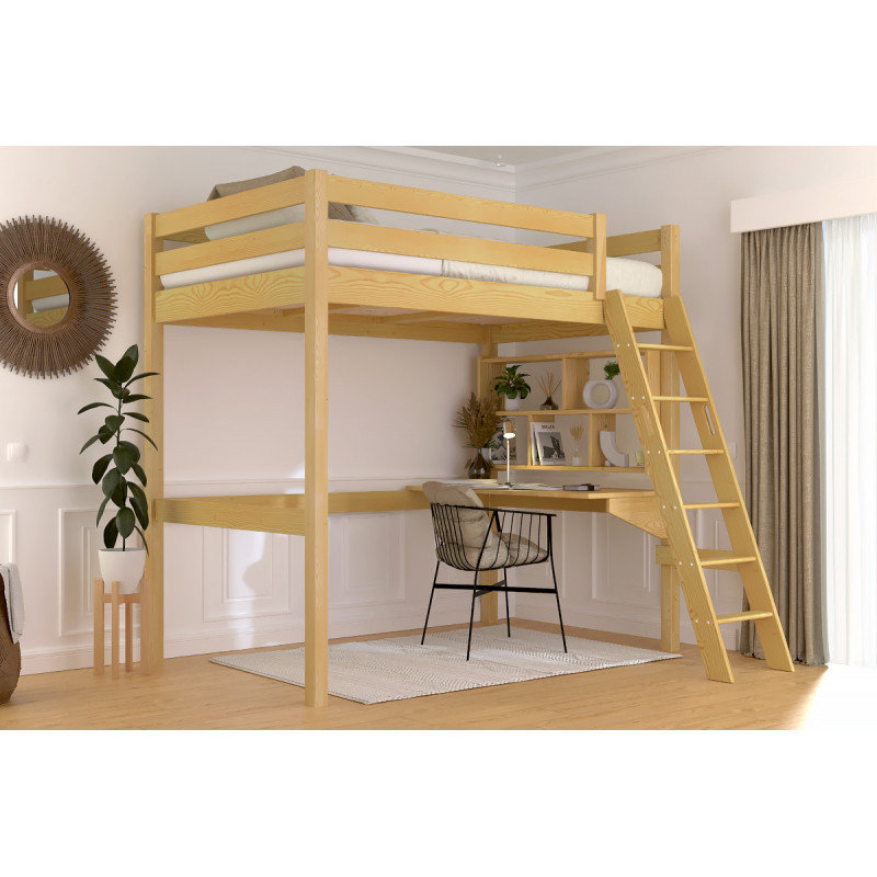 lit en hauteur échelle inclinée avec vernis à l'eau miel