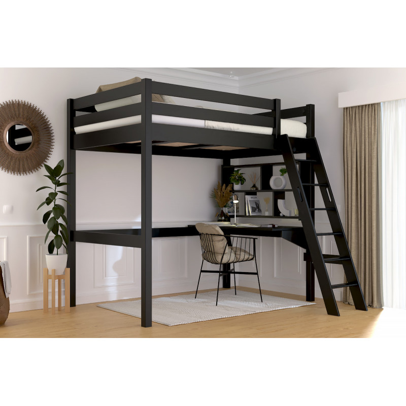 letto rialzato con scala inclinata e vernice all'acqua nera