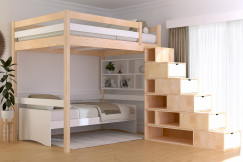 Cama alta 140x200 Sylvia con estanteria escalera