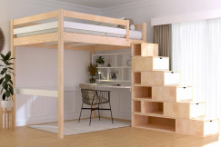 Cama alta 140x200 Sylvia con estanteria escalera