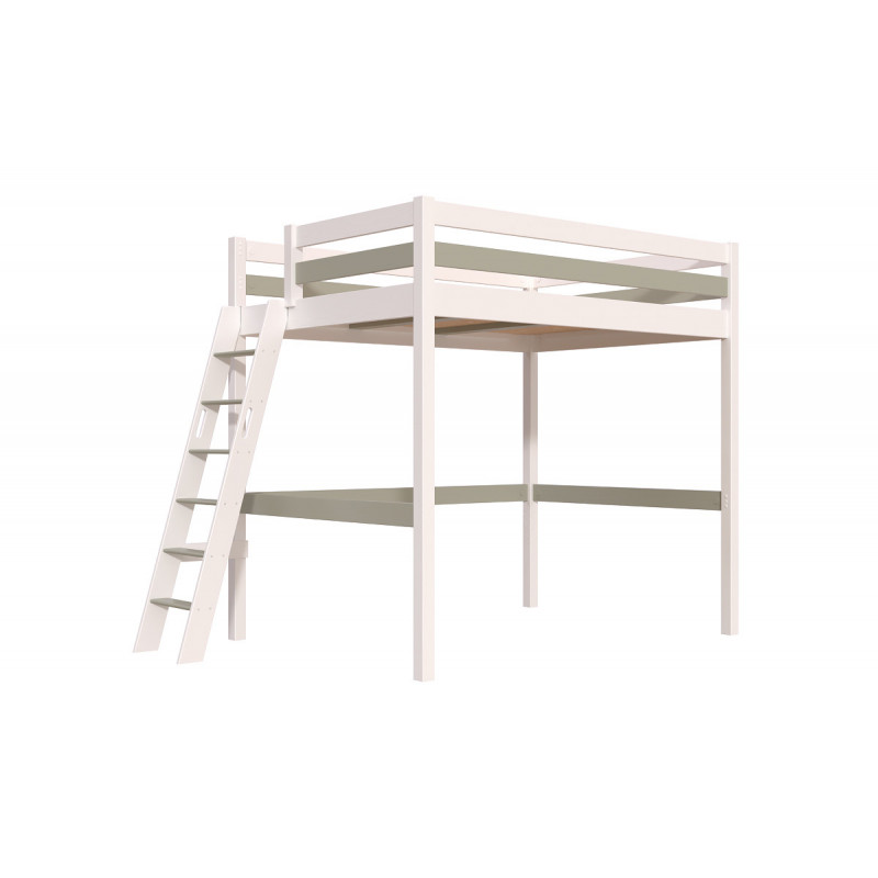 Cama alta de madera Sylvia 140x200 escalera inclinada