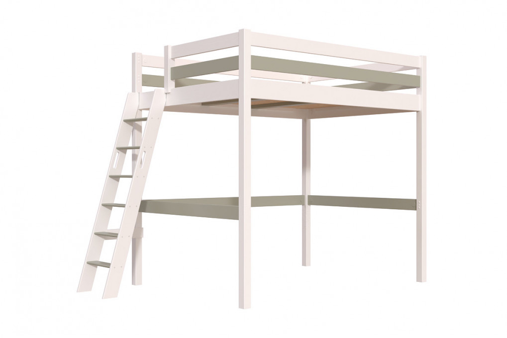 Cama alta de madera Sylvia 140x200 escalera inclinada