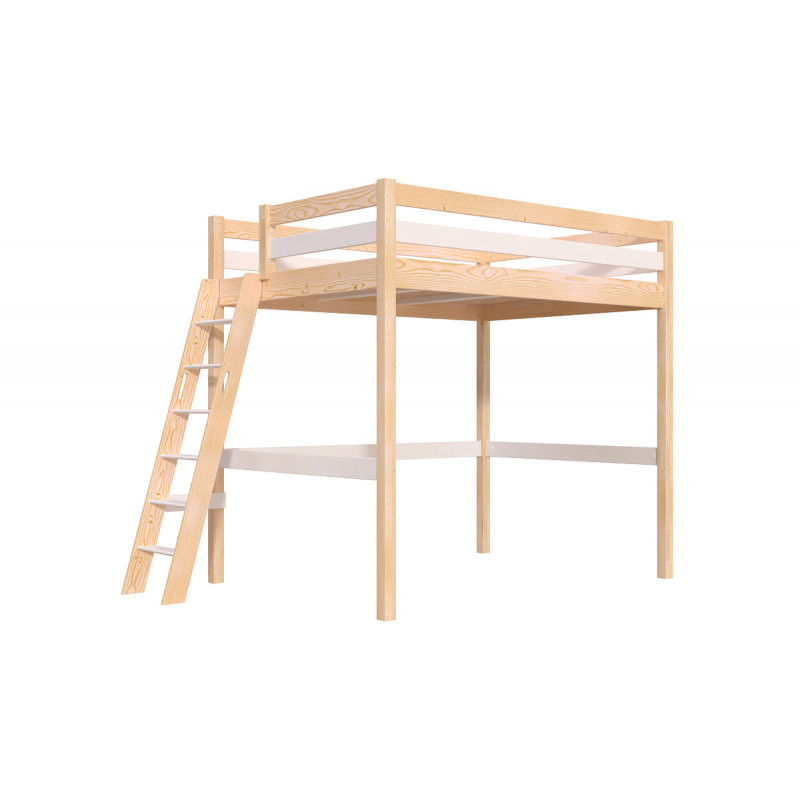 Cama alta de madera Sylvia 140x200 escalera inclinada