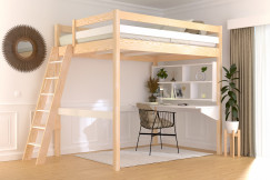 Cama alta de madera Sylvia 140x200 escalera inclinada