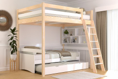 Cama alta de madera Sylvia 140x200 escalera inclinada