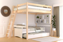 Cama alta de madera Sylvia 140x200 escalera inclinada