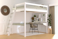 Cama alta de madera Sylvia 140x190 escalera inclinada