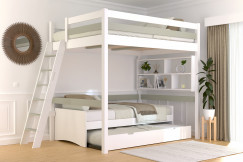 Cama alta de madera Sylvia 140x190 escalera inclinada