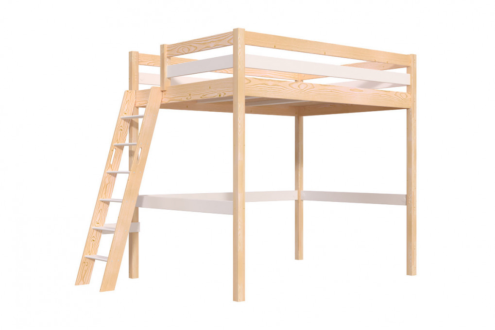 Cama alta de madera Sylvia 140x190 escalera inclinada