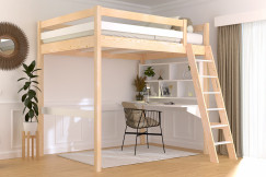 Cama alta de madera Sylvia 140x190 escalera inclinada