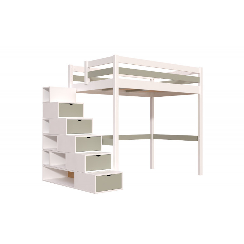 Hochbett holz mit Treppenregal Sylvia - 120x200