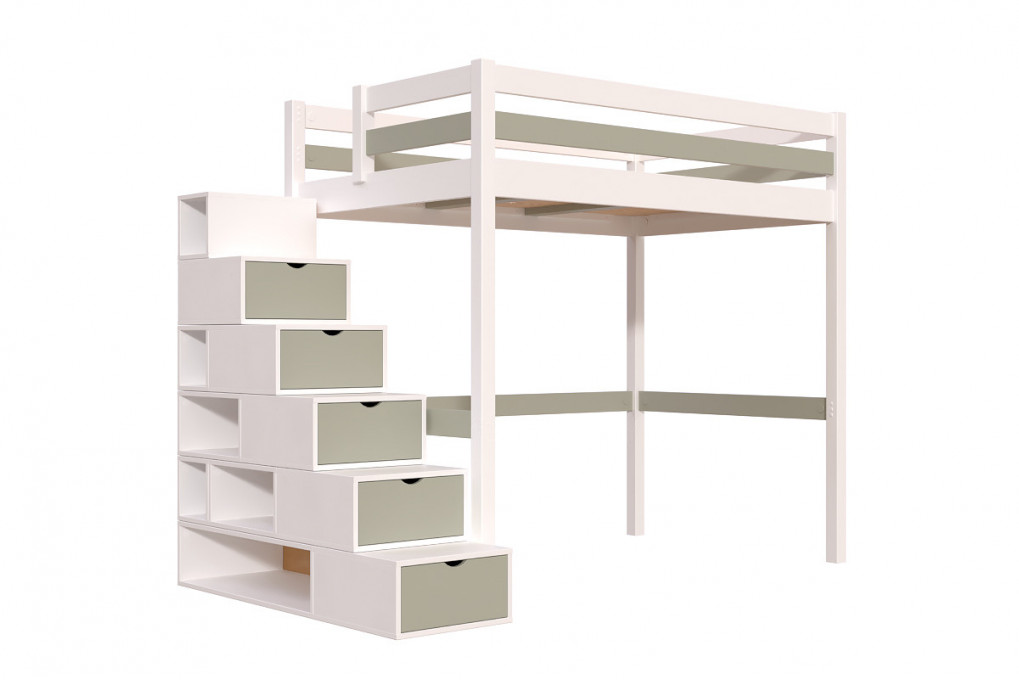 Hochbett holz mit Treppenregal Sylvia - 120x200
