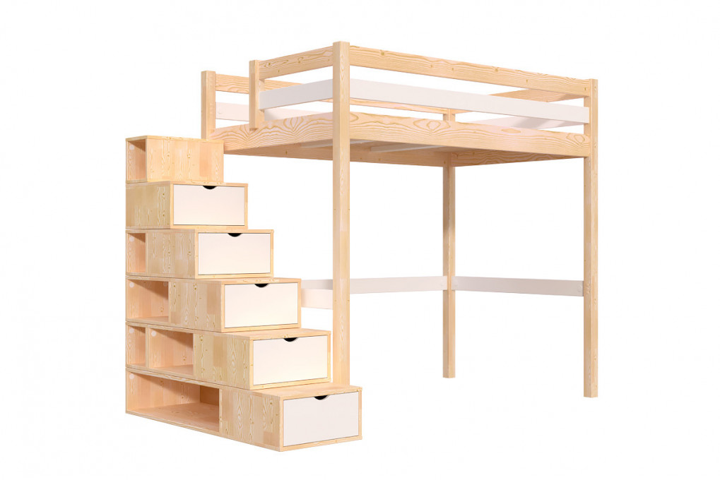 Letto a soppalco legno con scala cubo Sylvia - 120x200