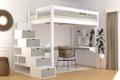 Hochbett holz mit Treppenregal Sylvia - 120x200