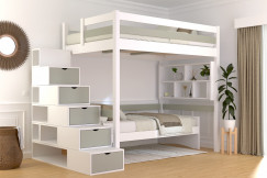 Hochbett holz mit Treppenregal Sylvia - 120x200